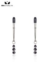 SMT340 - Kẹp âm vật núm vú kim loại gắn 3 hạt ngọc đen dài 9.5cm