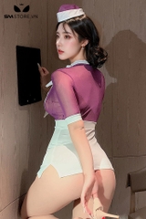 SMS652 - Váy ngủ tiếp viên cosplay cổ V xẻ tà ôm dáng gợi cảm