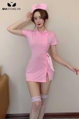 SMS627 - Trang phục y tá xẻ tà có cúc cài và nơ buộc gợi cảm sexy