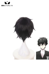 SMP156 - Tóc giả anime ngắn hóa trang hơi cong dài 30cm màu đen