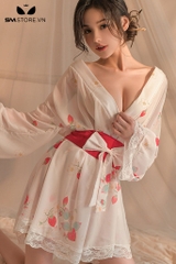 SMS693 - Đồ ngủ kimono cổ chữ V họa tiết quả dâu tây quyến rũ