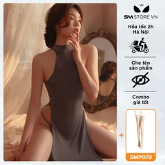 SMS001 - Đầm ngủ sexy ôm body xẻ tà 2 bên hở vai lưng siêu gợi cảm