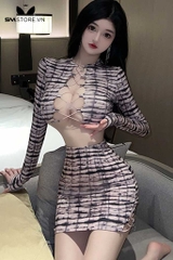 SMS629 - Combo đồ ngủ thư ký ôm body với áo croptop và chân váy ngắn