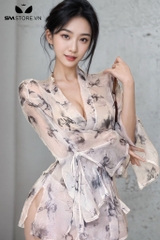 SMS694 - Áo choàng ngủ kimono hình bướm mix quần lót gợi cảm