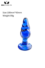 SMT1676 - Butt plug hậu môn bằng thủy tinh màu xanh dài 10cm
