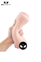 SMT2565 - Âm đạo giả cầm tay mix miệng có 2 đầu silicon mềm