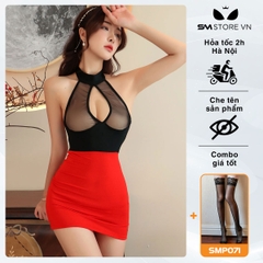 SMS848 - Trang phục thư ký với áo ba lỗ hở lưng và chân váy body