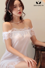 SMS247 - váy ngủ trong suốt viền ren sexy với quần lọt khe sexy