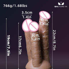 SMT2388 - Dương vật giả 3 đầu có gân đế dính tường chất liệu silicon