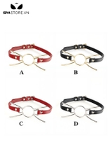 SMT1410 - Vòng bịt miệng giả da PU có ring gag bằng kim loại