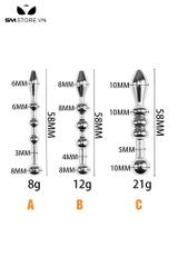 SMT2205 - Que niệu đạo sounding inox không gỉ có 3 hạt dài 58mm