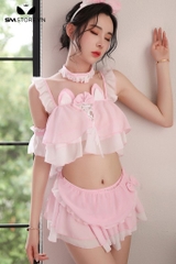 SMS663 - Set đồ ngủ áo croptop 2 dây và chân váy xòe có phụ kiện