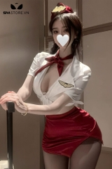 SMS659 - Set đồ tiếp viên cosplay croptop buộc dây và váy xẻ tà