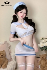 SMS651 - Cosplay tiếp viên ôm dáng với croptop ngắn tay và váy