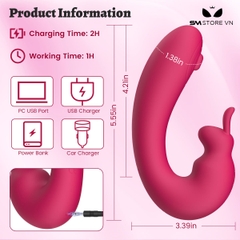 SMT2477 - Máy rung 2 đầu tai thỏ silicon có 9 chế độ sạc điện dài 14cm