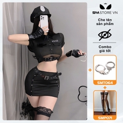SMS125 - cosplay cảnh sát áo hở eo mix chân váy bó quyến rũ