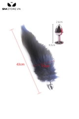SMT1065 - Đuôi cáo cosplay đen tím với phích cắm hậu môn inox dài 43cm