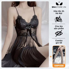 SMS491 - Váy ngủ xẻ tà thiết kế 2 dây vải ren xuyên thấu cực sexy