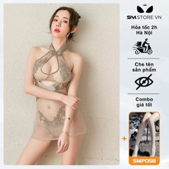 SMS017 - Combo váy ngủ siêu ngắn mỏng trong suốt & quần lọt khe