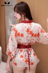 SMS703 - Áo choàng lụa kimono họa tiết hoa văn trễ vai cổ chữ V sexy