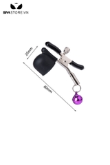 SMT1171 - Kẹp núm vú rung kim loại gắn chuông tím dài 80mm