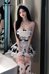 SMS105 - Váy cúp ngực xếp ly cosplay bò sữa siêu ngắn sexy gợi cảm