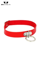 SMP119 - Vòng cổ choker da PU gắn vòng tròn kim loại 3 nấc cài