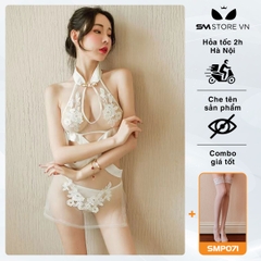 SMS017 - Combo váy ngủ siêu ngắn mỏng trong suốt & quần lọt khe