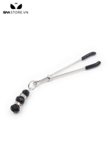 SMT340 - Kẹp âm vật núm vú kim loại gắn 3 hạt ngọc đen dài 9.5cm