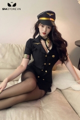 SMS551 - Đồ ngủ cosplay tiếp viên với váy cổ chữ V siêu ngắn
