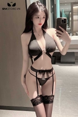 SMS639 - Set đồ lót 2 mảnh kèm đai kẹp vớ cột dây quyến rũ