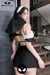 SMS678 - Combo cosplay sơ với váy ngủ xẻ tà và dây vòng qua cổ sexy
