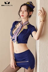 SMS440 - cosplay tiếp viên hàng không gồm áo croptop và chân váy