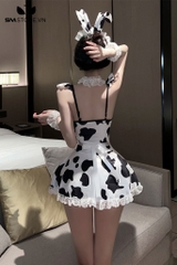 SMS646 - Trang phục váy cosplay bò sữa 2 dây có phụ kiện đi kèm