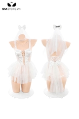 SMS554 - Váy ngủ cực ngắn cosplay cô dâu đính nơ phía sau có voan