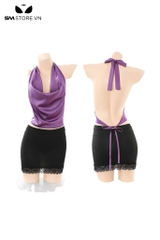 SMS677 - Cô giáo cosplay với áo buộc dây sau hở lưng và váy bó