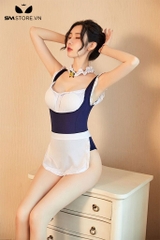 SMS374 - cosplay hầu gái sexy với váy 2 dây body dây lưng đan chéo