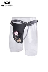 SMT1101 - Dây đai đen đeo dương vật và khóa trinh tiết bằng da PU
