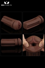 SMT1424 - Cốc thủ dâm âm đạo nâu chất liệu silicon dẻo dài 19.8cm