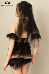 SMS451 - cosplay cô dâu sexy với váy trắng siêu ngắn kèm phụ kiện