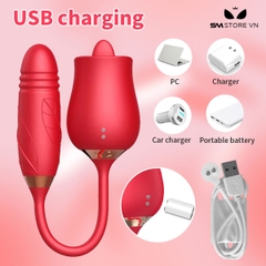 SMT477 - Máy rung 2 đầu có lưỡi liếm và dương vật giả dùng sạc