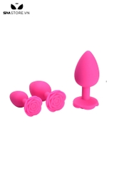 SMT203 - butt plug silicon hoa hồng đỏ phích cắm hình thoi