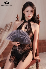 SMS587 - Váy ngủ sườn xám xuyên thấu xẻ tà buộc hông quyến rũ