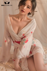 SMS693 - Đồ ngủ kimono cổ chữ V họa tiết quả dâu tây quyến rũ