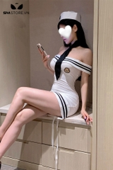 SMS656 - Váy ngủ cosplay tiếp viên trễ vai sexy với dây đan chéo sau