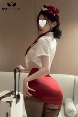 SMS659 - Set đồ tiếp viên cosplay croptop buộc dây và váy xẻ tà