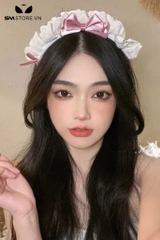 SMP137 - Băng đô cài tóc hóa trang hầu gái mix nơ ren đính nơ