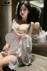 SMS557 - Áo ngủ kimono xuyên thấu gợi cảm với họa tiết lông vũ