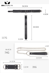 SMT2372 - Set đồ cố định tư thế SM có xích cổ kèm còng tay chất liệu da PU