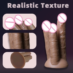 SMT2388 - Dương vật giả 3 đầu có gân đế dính tường chất liệu silicon